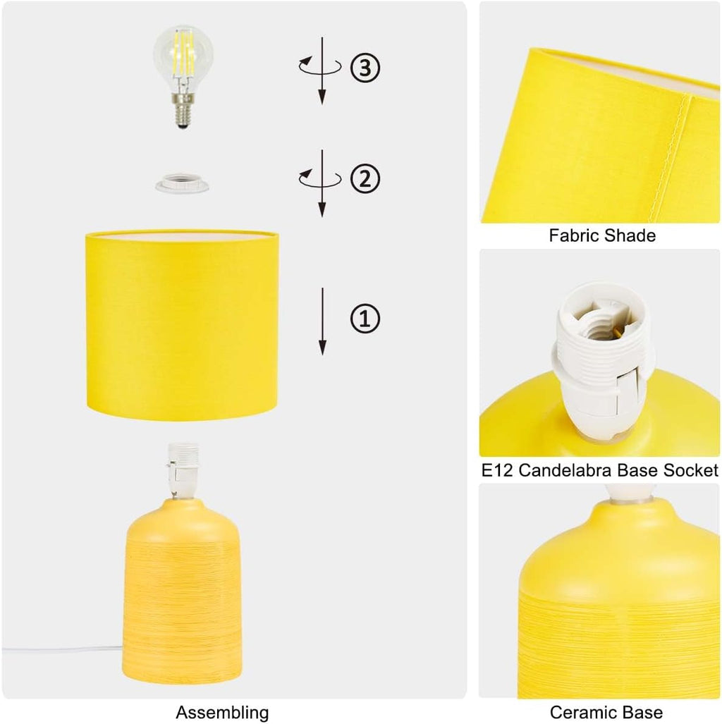 Maye Small Ceramic Table Lamp for Living Room and Bedroom, Modern Kids Night Table Lamp, Φ6.3×H13IN, Bulb Excluded, Yellow