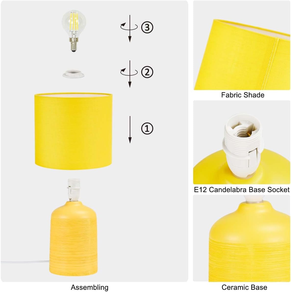 Maye Small Ceramic Table Lamp for Living Room and Bedroom, Modern Kids Night Table Lamp, Φ6.3×H13IN, Bulb Excluded, Yellow