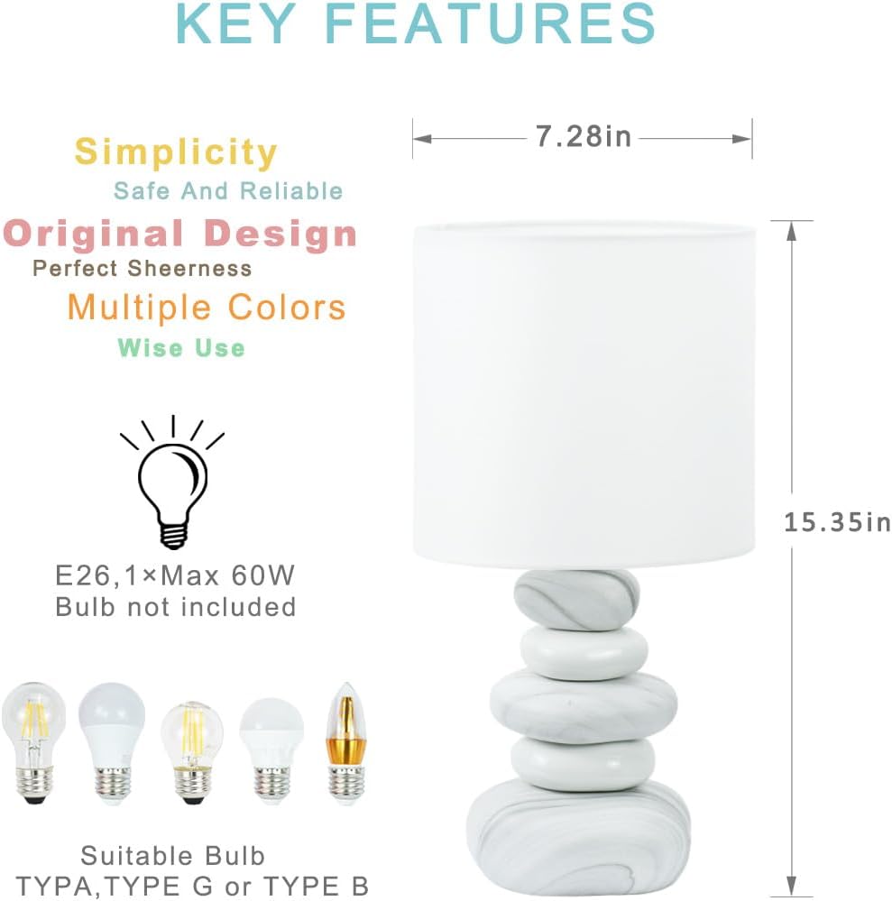 Stoney Ceramic Table Lamp for Living Room as Modern Kids Night Bedside Table Lamp for Bedroom, Φ7.09×H13.58IN, Bulb Excluded, Light Marble