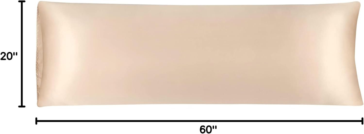 uxcell Body Pillow Cover 20x60 Inch Khaki Silky Satin Body Pillowcases for Hair and Skin Luxury Cooling Soft Smooth Washable