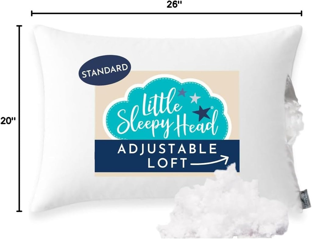 Little Sleepy Head Standard Pillow for Sleeping, Adjustable Loft Bed Pillow with Hypoallergenic Down-Like Fill, Hotel Quality Comfort…