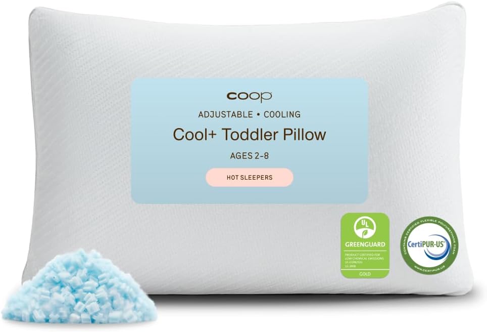 Coop Home Goods Cool+ Adjustable Cooling Toddler Pillow, 13x19, Cooling Gel Memory Foam Kids Pillow for Ages 2+, Customizable Loft…