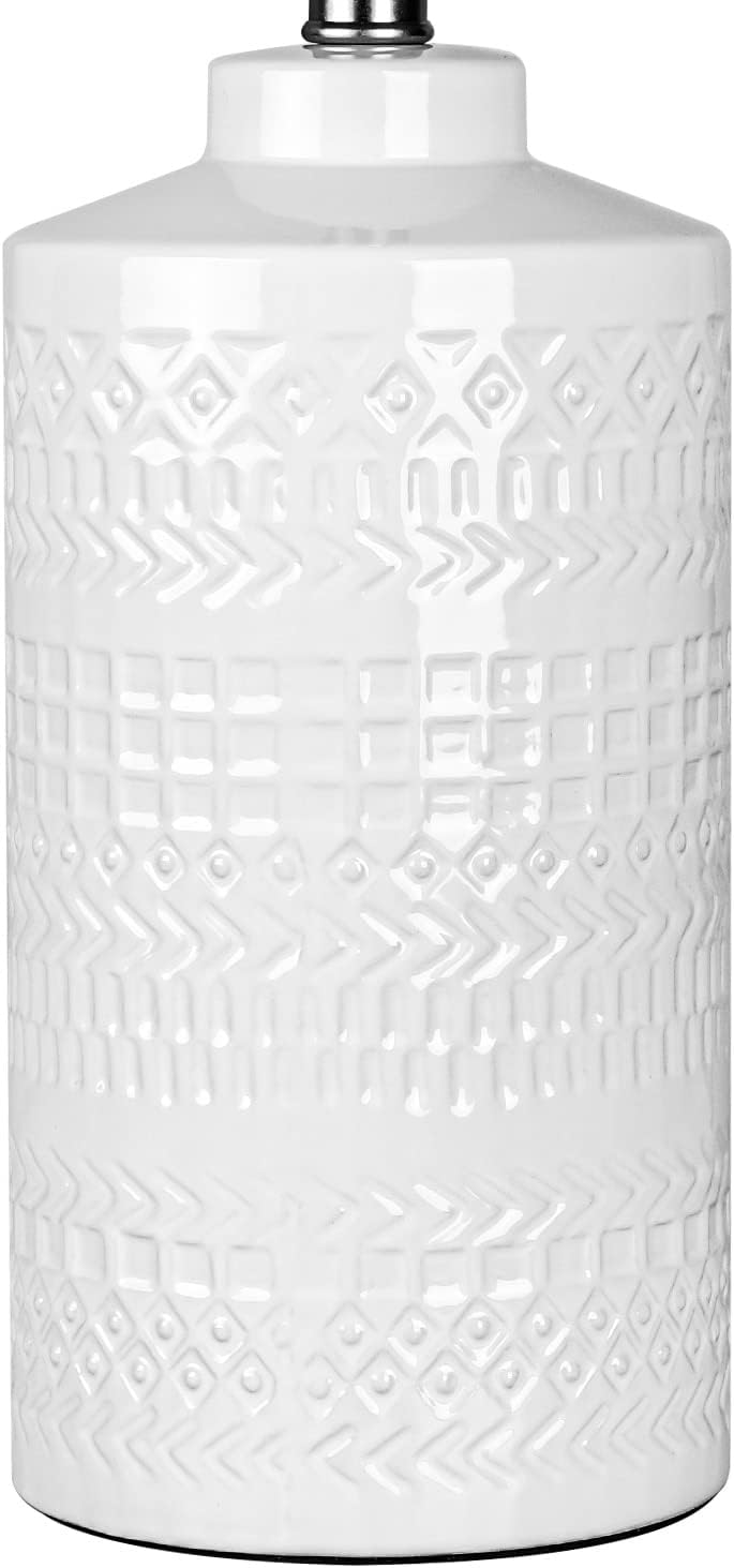 JUNNAI 24.5" White Ceramic Table Lamp 3-Way Dimmable Nightstand with White Linen Shade Bedside Lamp for Bedrooms & Living Room Office…