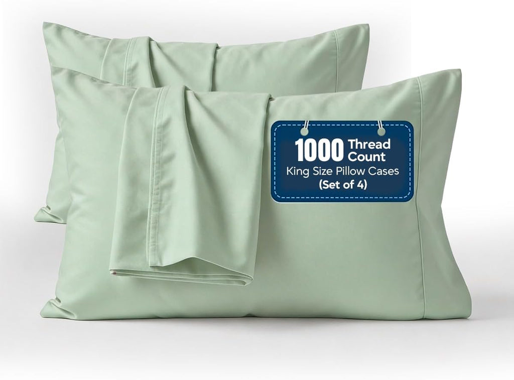 1000 TC Pillowcases Set of 4 100% Egyptian Cotton Pillow Cases with Long Staple Cotton & Sateen Weave, Silky Soft Hotel Like Bed Pillow…