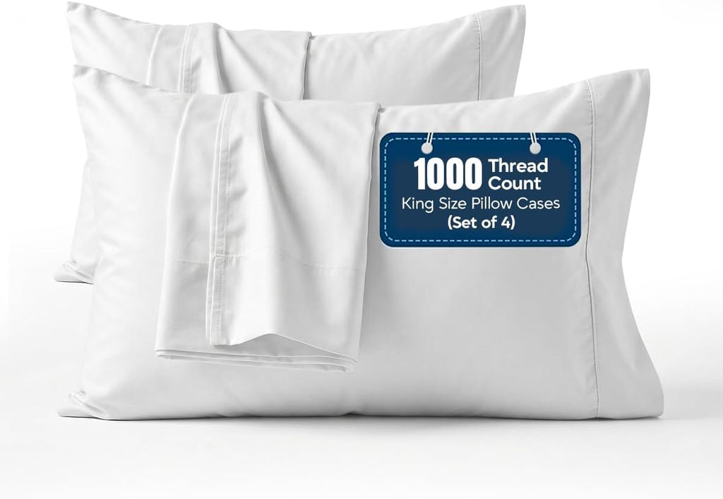1000 TC Pillowcases Set of 4 100% Egyptian Cotton Pillow Cases with Long Staple Cotton & Sateen Weave, Silky Soft Hotel Like Bed Pillow…