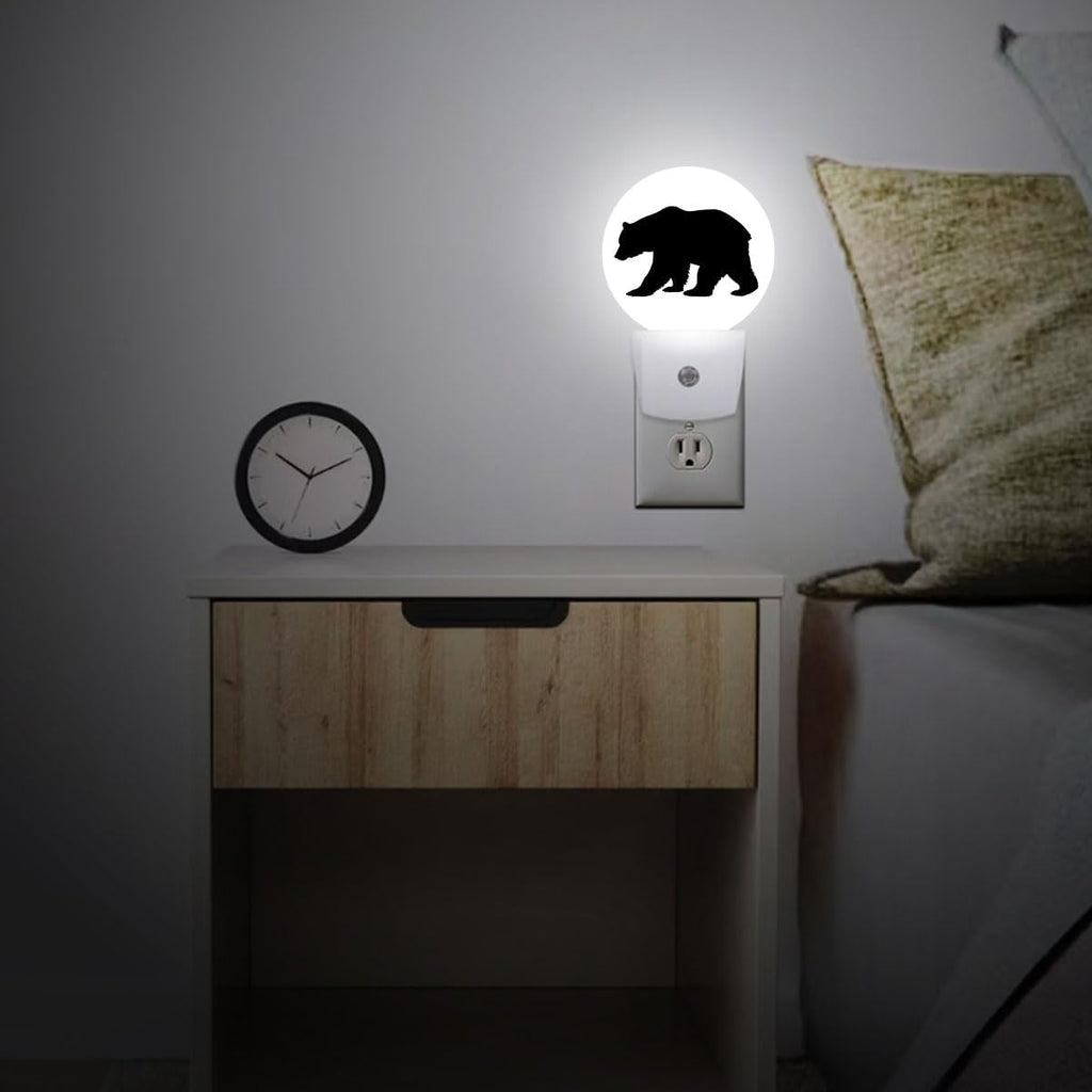 Black Bear Night Light Plug Into Wall Auto Led Sleep Round Lamp for Living Room Hallway Stairs