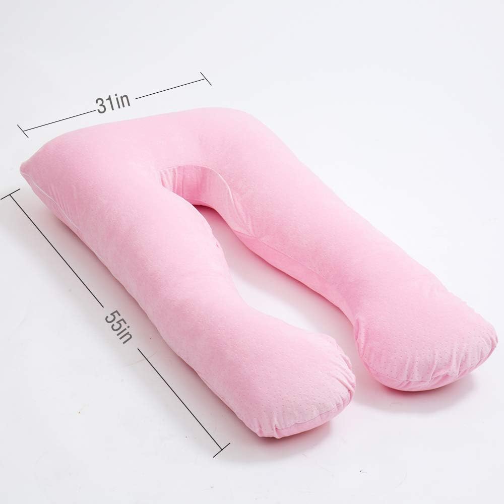 Moonpine MOON PINE Pregnancy Pillow, U Shaped Full Body Pillow for Maternity Support, Sleeping Pillow with Cover for Pregnant Women (Pink)…