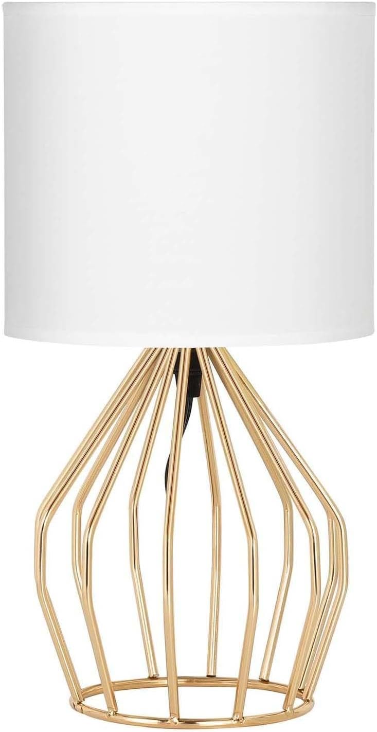 HAITRAL Gold Table Lamp - Modern Style Desk Lamp with Hollowed Out Base Linen Fabric Shade, Small Golden Bedside Lamp for Bedrooms…