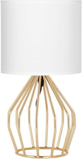 HAITRAL Gold Table Lamp - Modern Style Desk Lamp with Hollowed Out Base Linen Fabric Shade, Small Golden Bedside Lamp for Bedrooms…