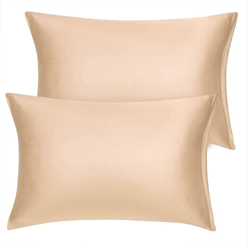 uxcell Standard Satin Pillowcase with Zipper, Super Soft and Luxury, Silky Pillow Cases Covers Set of 2, 21"x27", Champagne