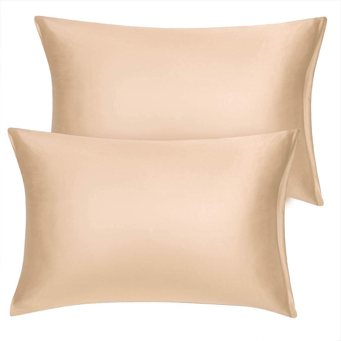 uxcell Standard Satin Pillowcase with Zipper, Super Soft and Luxury, Silky Pillow Cases Covers Set of 2, 21"x27", Champagne