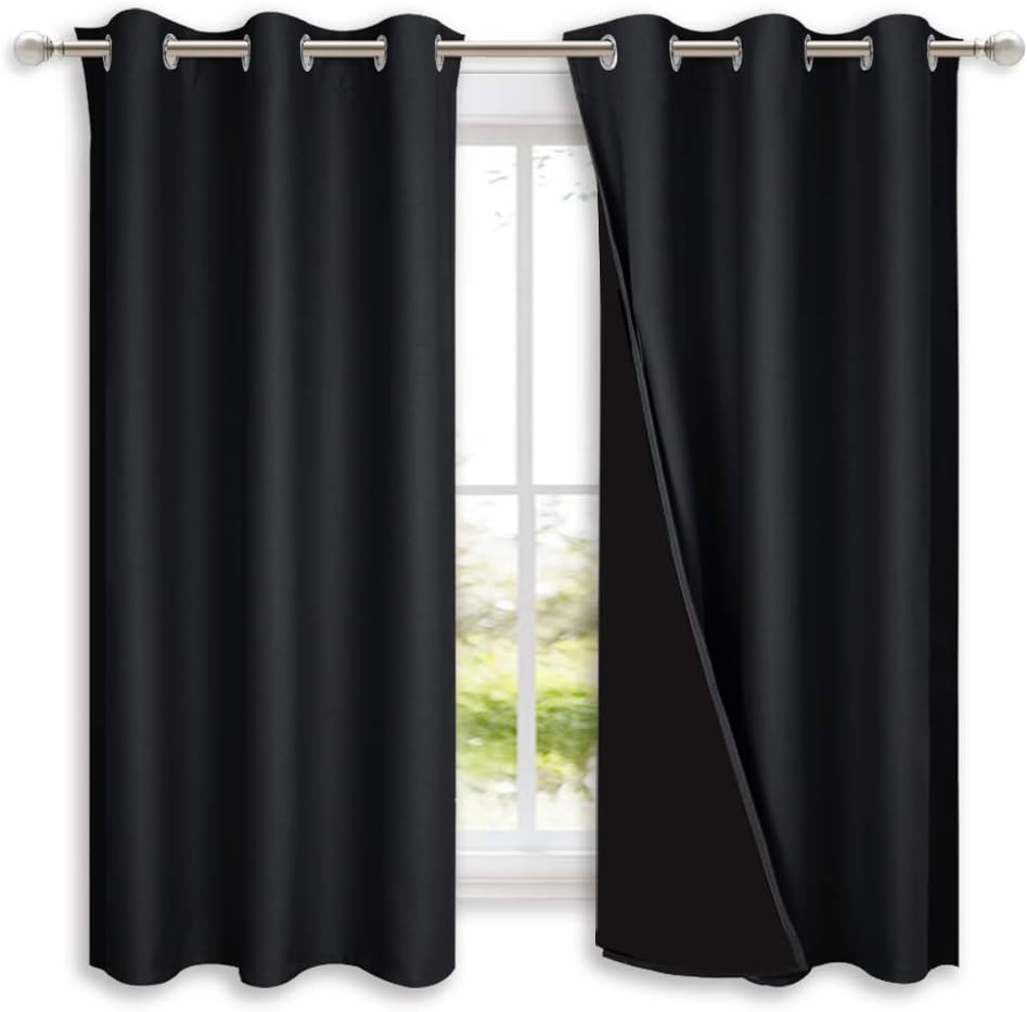 Nicetown Complete 100% Blackout Curtain Set, Thermal Insulated & Energy Efficiency Window Draperies with Black Liner, Noise Reducing Short…