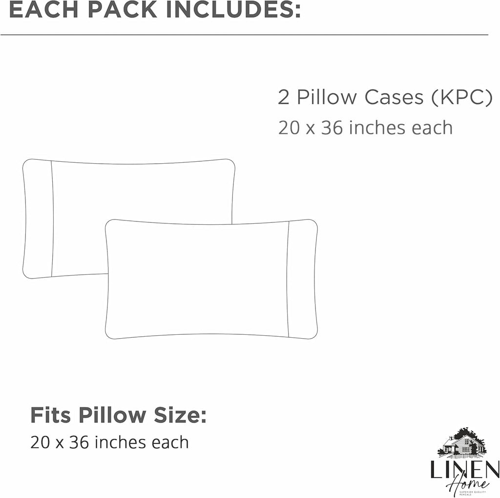 Linen Home 100% Cotton Percale Pillowcases King Size, White, 2 Pieces of Pillow Case, Crisp and Cool Strong Bed Linen, 20 inches X 36 inches