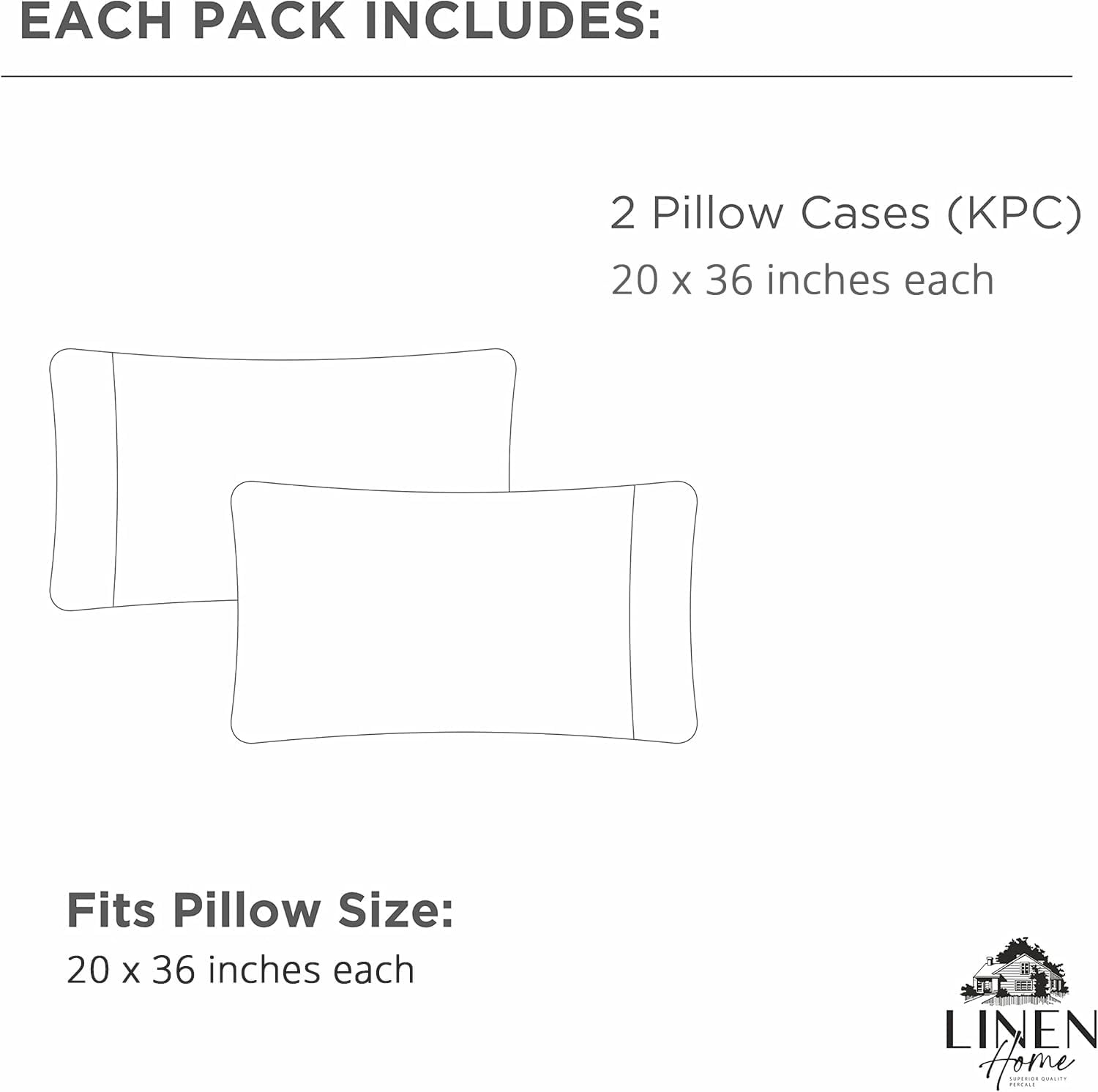 Linen Home 100% Cotton Percale Pillowcases King Size, Silver, 2 Pieces of Pillow Case, Crisp and Cool Strong Bed Linen, 20 inches X 36…