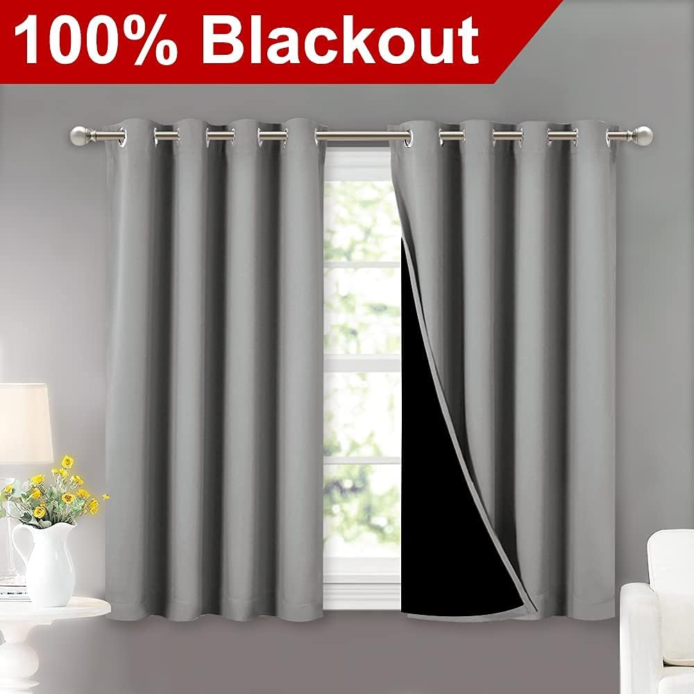 Nicetown 100% Blackout Curtains with Black Liners, Thermal Insulated Full Blackout 2-Layer Curtains, Energy Efficiency Window Draperies for…