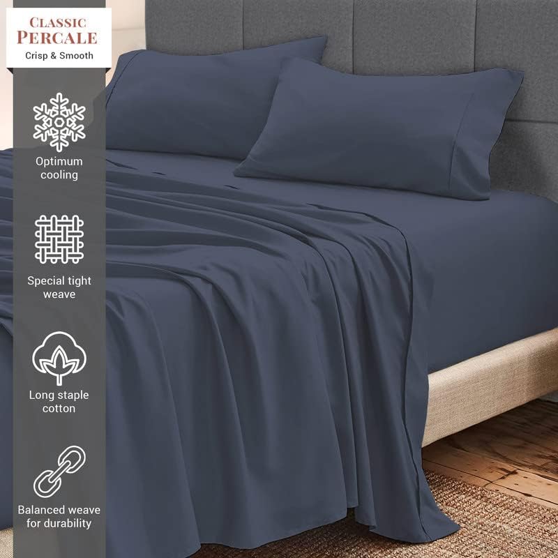 Pizuna 100% Cotton Twin XL Sheets Set - Crisp, Breathable Percale Weave Bed Sheets - Fully Elasticized 15" Deep Pocket Cooling Sheet - Long…
