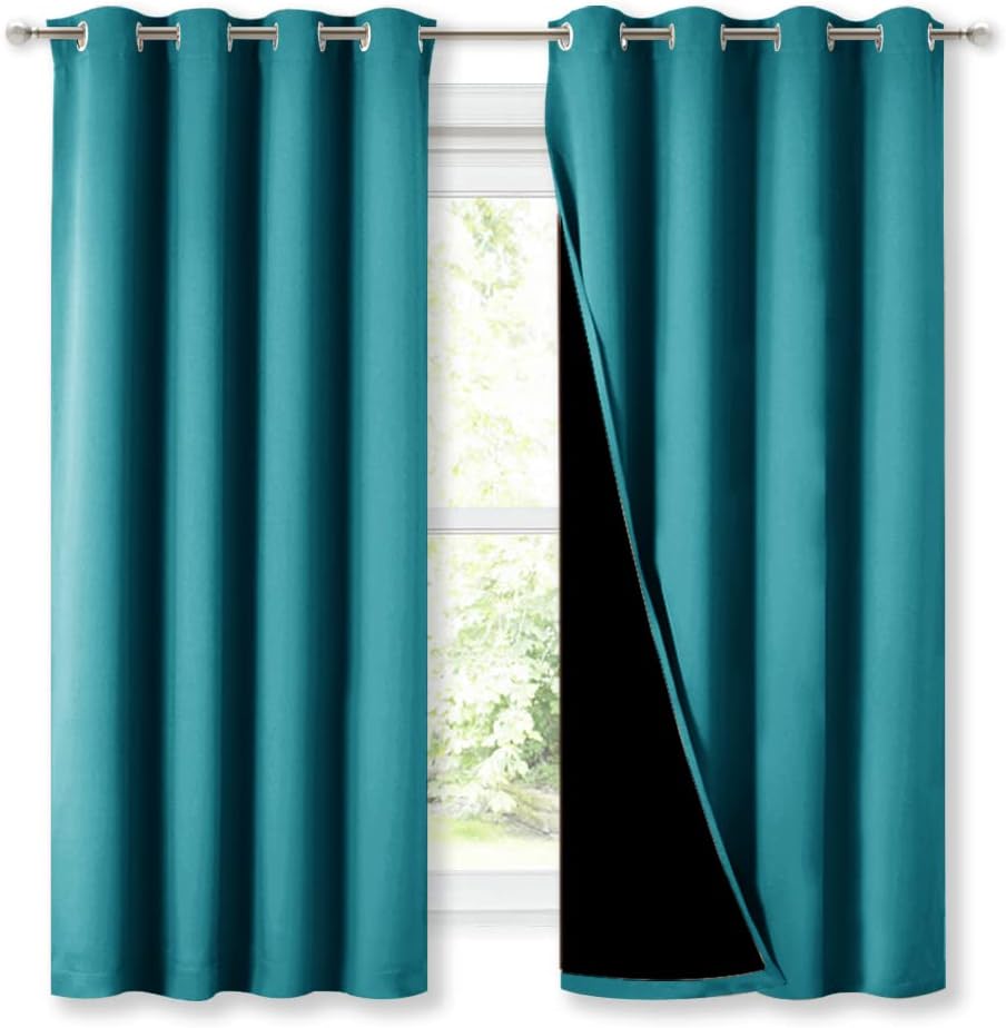 Nicetown Extra Long Truly Blackout Drapes for Hall and Villa, 46" Width Each Panel, 45" Length, Peacock Teal, 2 Pieces, 100% Blackout Windo…
