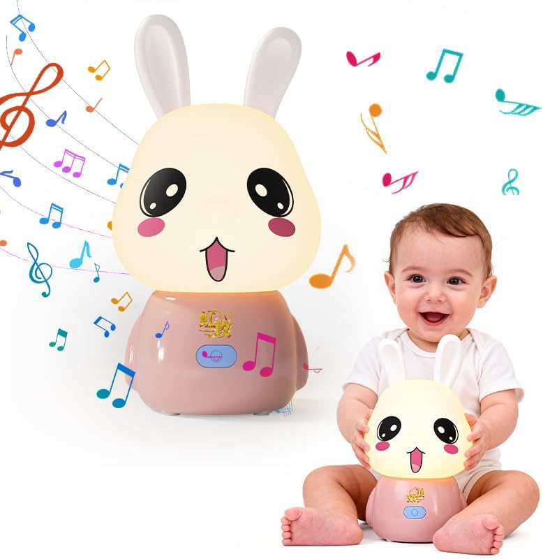 wapentake Cute Bunny Night Light for Kids, 16 Colors Changing Baby Night Light with Bluetooth Speaker & Music, APP Control Rechargeable…