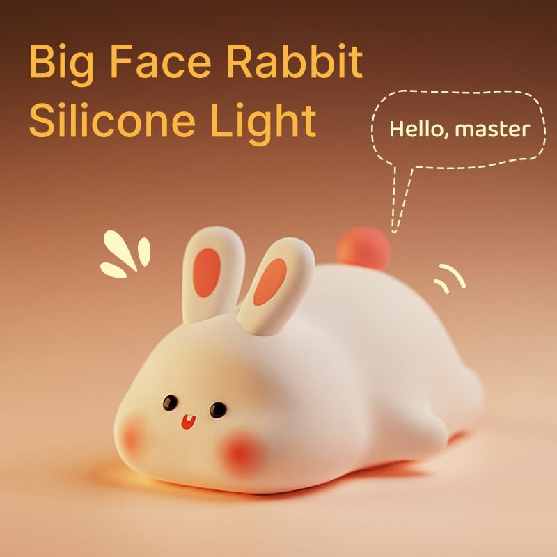 Squishy Bunny Night Light, Cute Easter Rabbit, Bunny Lamp, Led Big Face Rabbit Decor, Novelty Gifts, Dimmable Rechargeable Light up…
