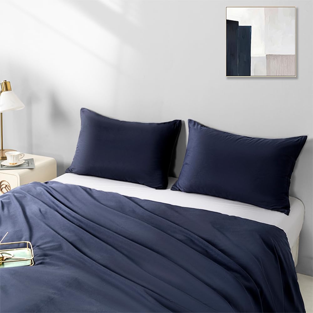 NookZuzu 2 Pack Microfiber Zipper Pillowcases, Soft Comfortable Not Shrink Navy Blue Pillow Case, Standard Pillow Cases Set of 2 (20x26 Inc…