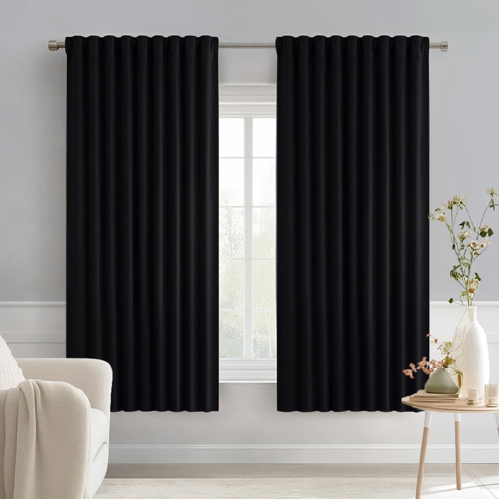Miulee Black Back Tab Blackout Curtains 63 Inches Long 2 Panels Set for Living Room Bedroom Privacy, Halloween Rod Pocket/Pinch Pleat Therm…
