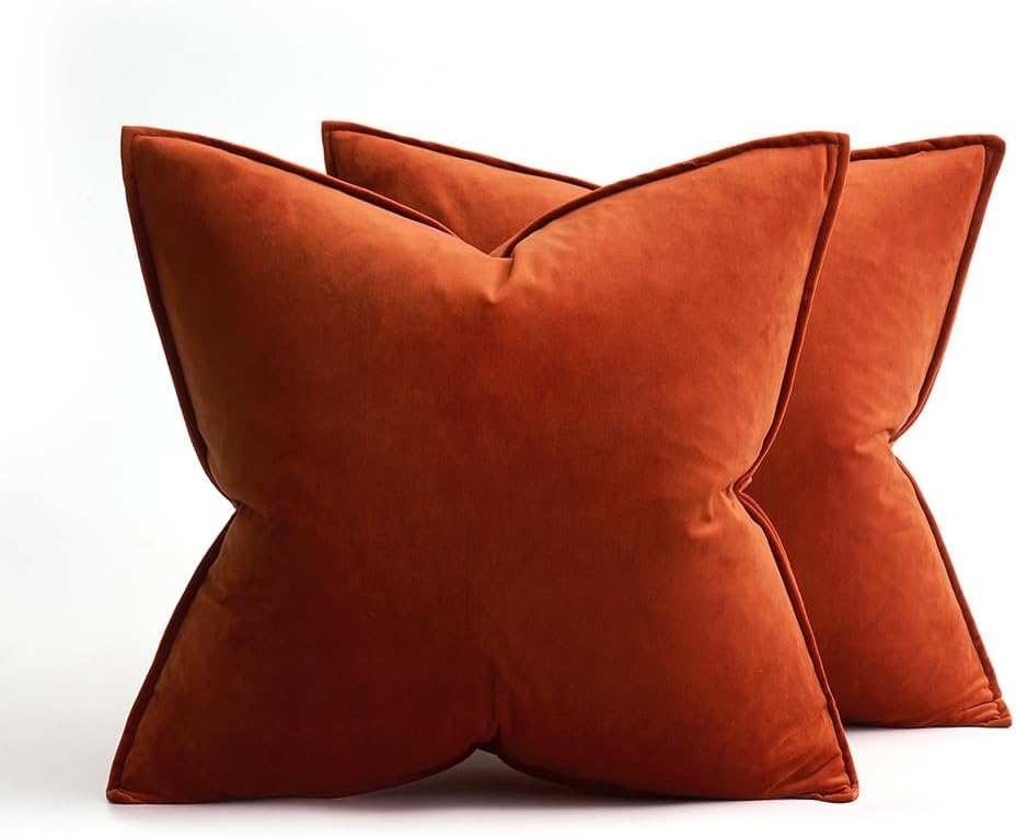 Miulee Burnt Orange Velvet Throw Pillow Covers 18x18 Soft Decorative Solid Square Cushion Cases Pack of 2 Modern Luxury Home Decor for Couc…