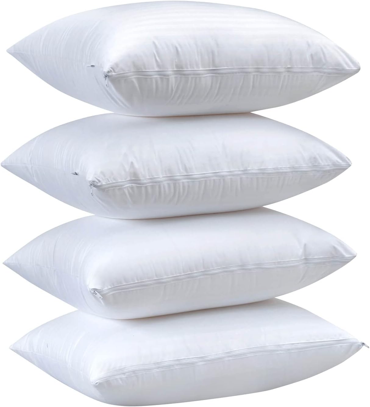 Kingnex 4 Pack Waterproof Feather Proof Pillow Protectors with Zipper on Long Side Standard Size Down Proof Striped Bed Pillow Cover