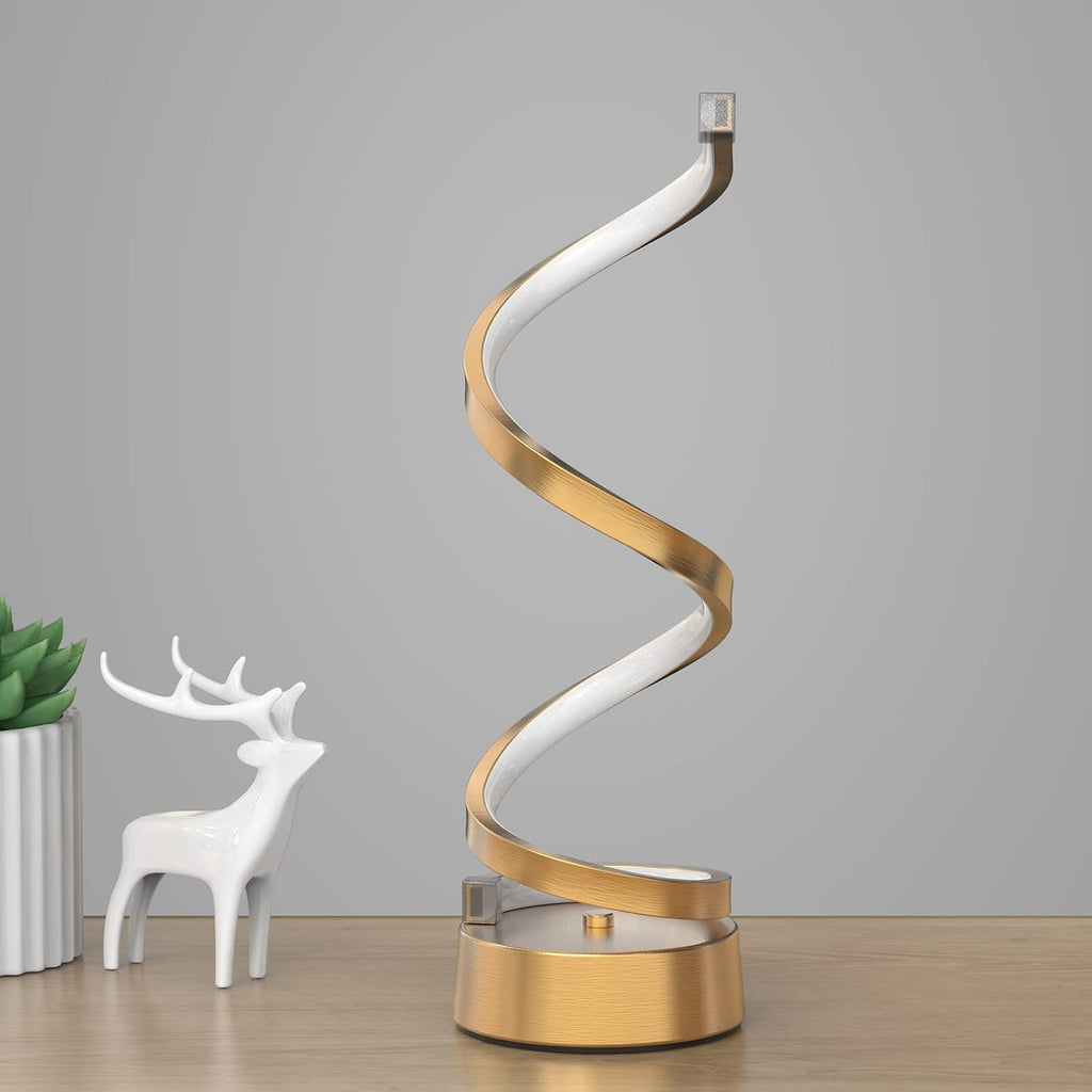 NUÜR Gold Infinity Spiral LED Table Lamp, Dimmable Metallic Bedside Lamp with Touch Controller, 3 Colour Temperature, 15.8 Inch Height…