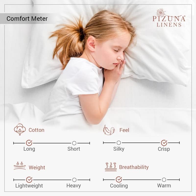 Pizuna 100% Cotton Queen Sheets Set - Crisp, Breathable Percale Weave Bed Sheets - Fully Elasticized 15" Deep Pocket Cooling Sheet - Long S…