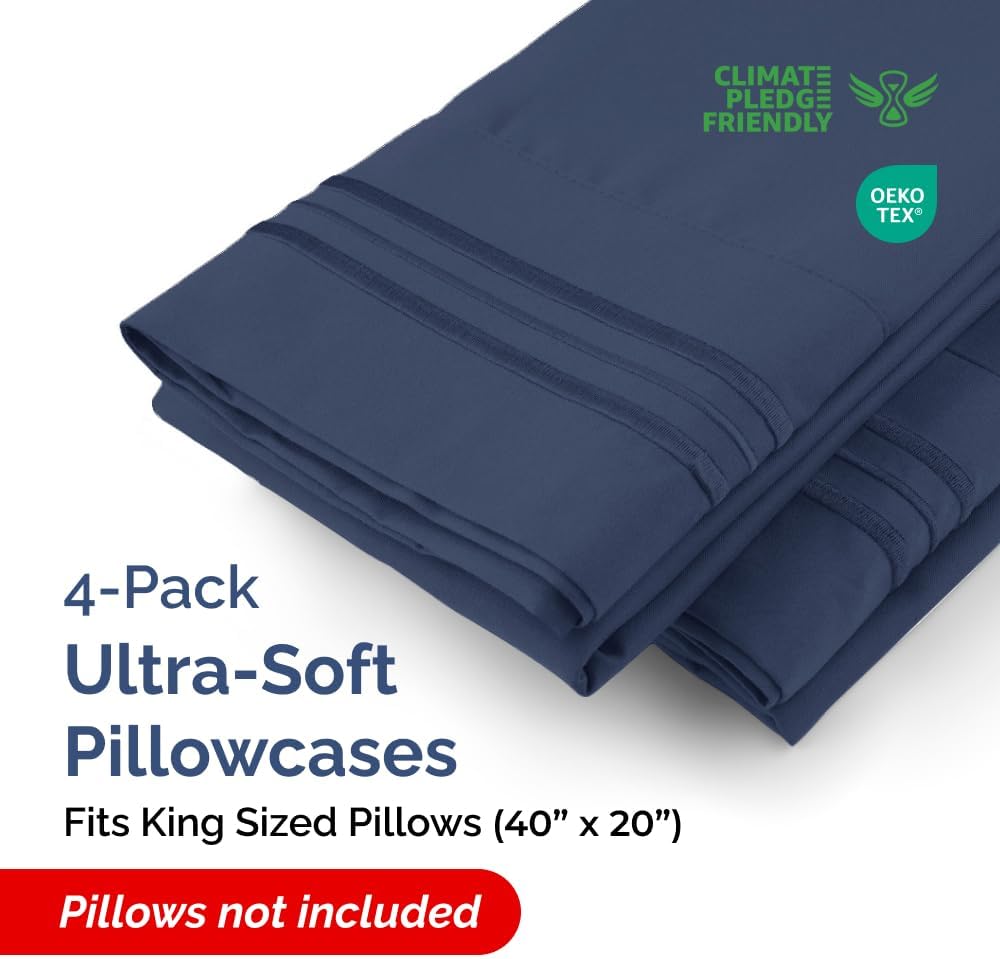 King Pillow Cases Set of 4 - Ultra Soft Hotel Quality Pillowcase Covers - Comfy, Cozy & Wrinkle Free - Shrinkage, Stain & Fade Resistant…