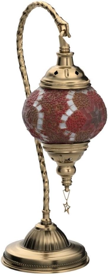 Yarra-Decor Turkish Moroccan Lamp with Bronze Base 3-Way Color Changing Handmade Swan Neck Tiffany Mosaic Glass Bedside Lamps for Bedroom…