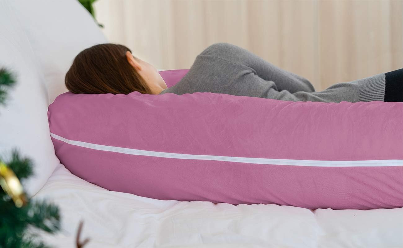 INSEN Pregnancy Pillow, Maternity Body Pillow with Velvet Cover, C Shaped for Side Sleeping, Magenta