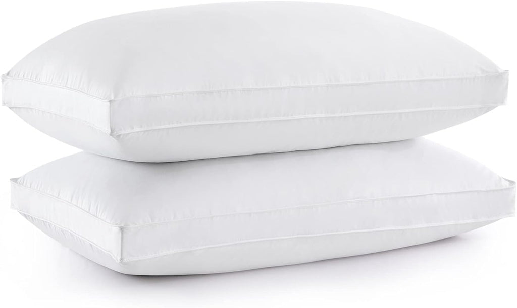 puredown® Goose Feather Down Pillows, Gusseted Bed Pillows for Sleeping 100% Cotton Cover, Set of 2 Standard Size