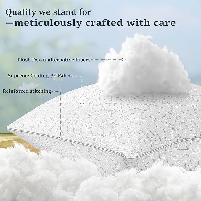 COZSINOOR Bed Pillows Queen Size - Cooling Breathable Premium Down Alternative Pillows Set of 2 for Side, Back, and Stomach Sleepers…