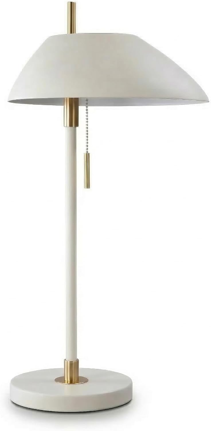 Modern Vintage White Table Lamp, Industrial Minimalist All-Metal Bedside Lamp with Pull Chain Switch, Decorative Nightstand Lamp for…