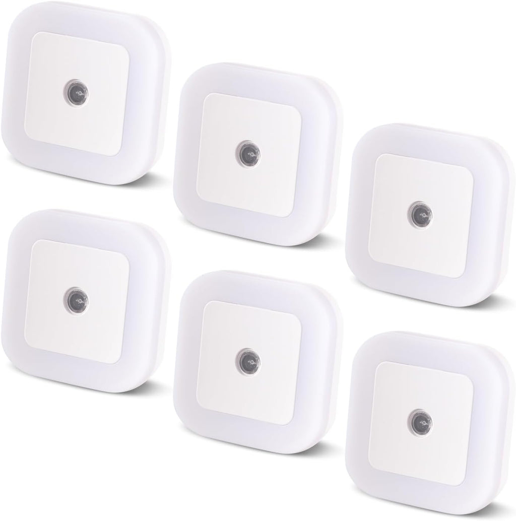 Night Light, 0.5W Daylight White LED Plug-in Night Light with Dusk to Dawn Sensor, Pack of 6 - Designed for Kids Room, Bedroom, Bathroom…