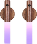 LANDGOO 2 Pack Walnut Night Lights with Motion Sensor & RGB Touch Control | USB-C Rechargeable Wood Wall Sconces Set for Bedroom Pair…