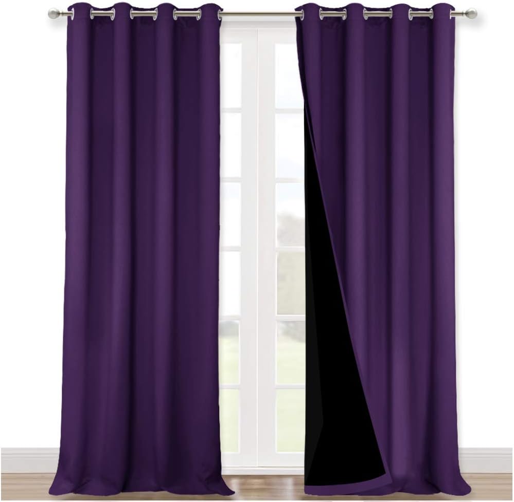 Nicetown Cold Blocking 100% Blackout Curtains, Durable and Soft Black Lined Drapes for Living Room, Energy Saving Long Panels for Patio Sli…