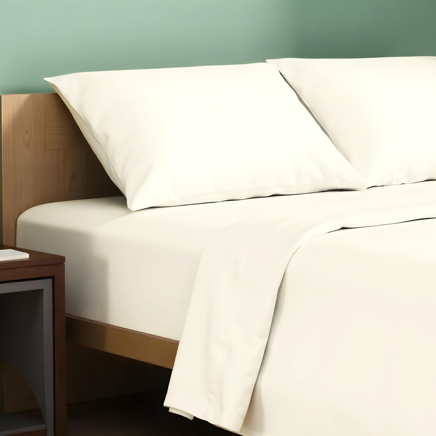TEXAS LINEN CO. 100% Organic Cotton Percale Sheets Twin XL Size - 16" Deep Pocket Twin XL Percale Sheet Set, Crisp, Cooling, Dorm Room…
