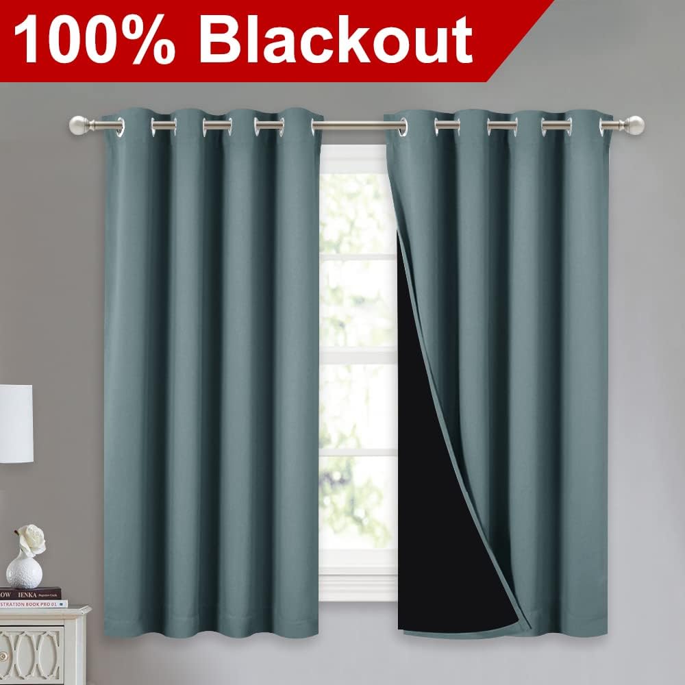Nicetown 100% Blackout Curtains 54 inches Long, Double-Deck Completely Blackout Window Treatment Thermal Insulated Lined Drapes for Small W…