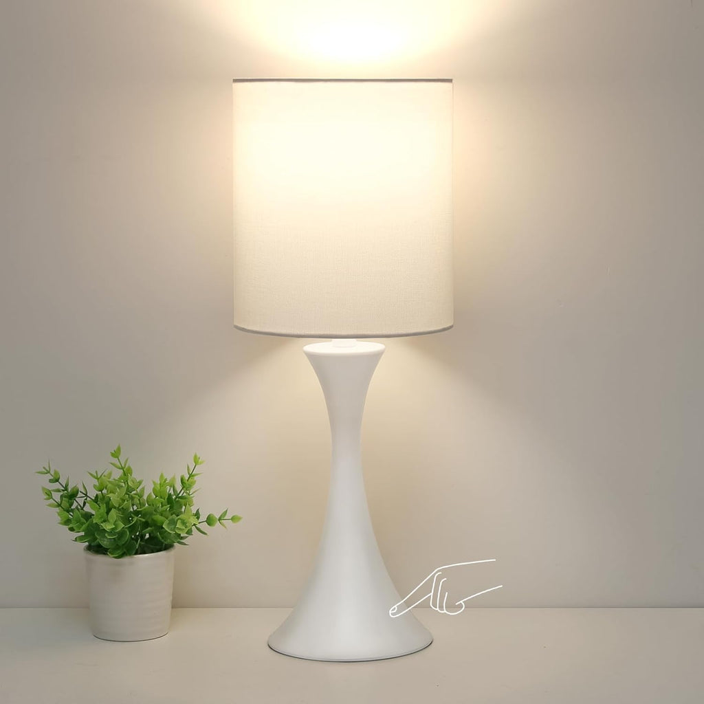 Modern Table Lamps, 3 Way Touch Control Table Lamp, Dimmable Desk Lamp, White Nightstand Lamp with Fabric Shade, Small Bedside Lamp for…