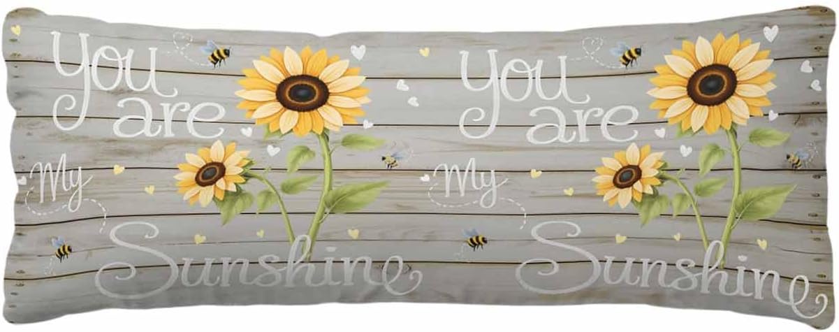 Rgaienmelw You Are My Sunshine Body Throw Pillow Covers 20x54 Inches, Rectangle Decorative Pillowcase with Zipper, Yellow Sunflowers C…