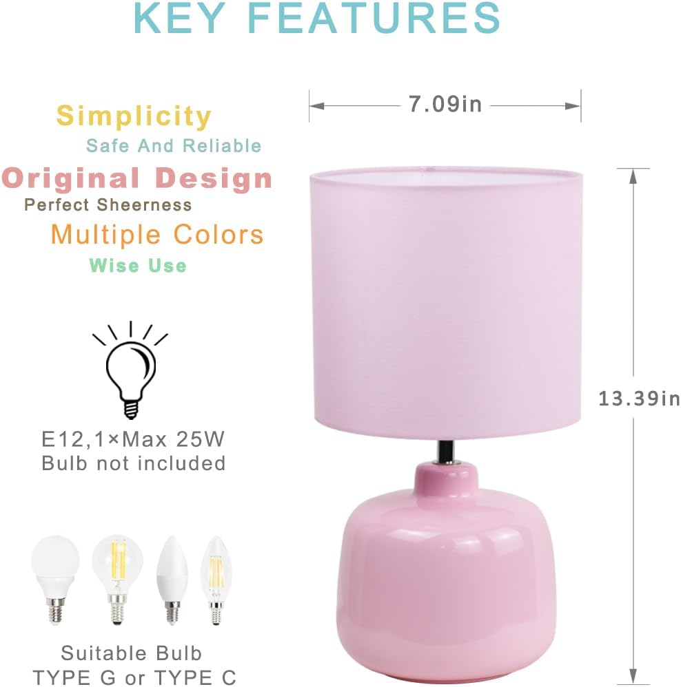 Oslo Small Ceramic Table Lamp for Living Room and Bedroom, Modern Kids Night Table Lamp, Φ7.09×H13.39IN, Bulb Excluded, Light Pink