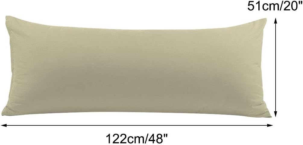 PiccoCasa Body Pillow Case with Zipper Closure, 110 GSM Brushed Microfiber Cover for 20"x48" Body Pillows - Khaki cotton
