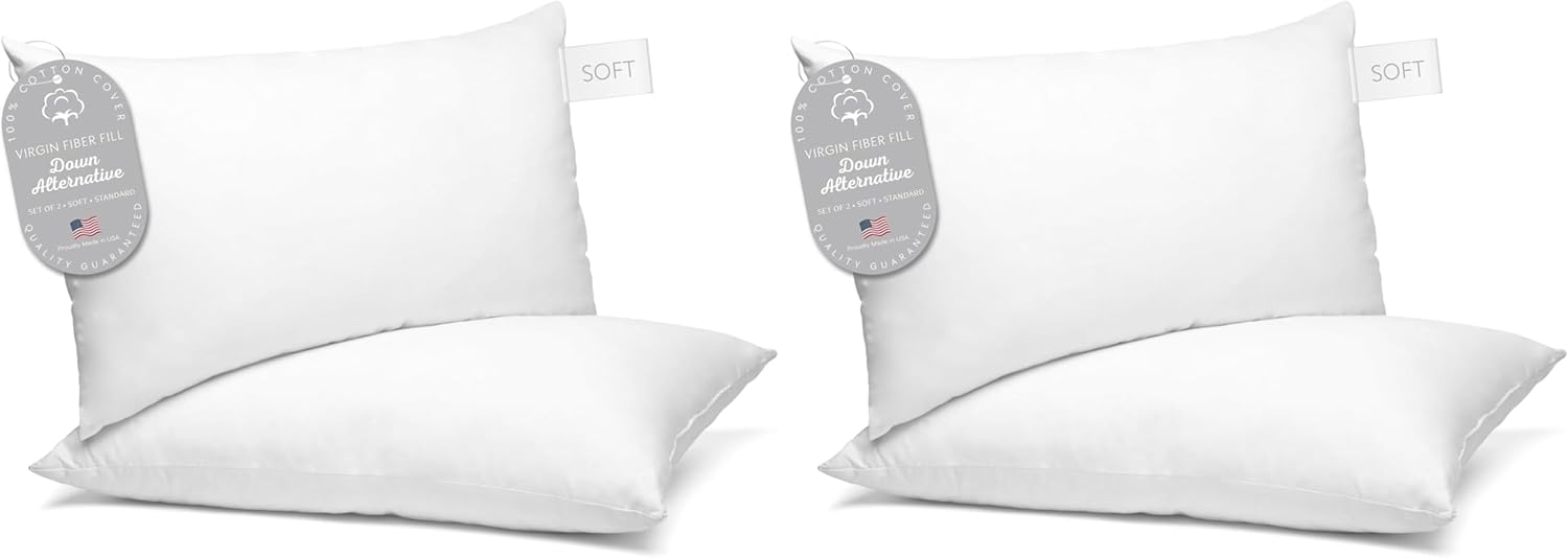 Digital Decor Set of Two 100% Cotton Hotel Down-Alternative Made in USA Pillows - Three Comfort Levels! (Silver, Standard) (Pack of 2)