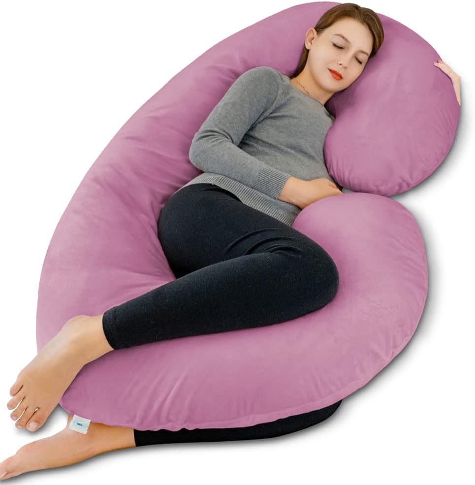 INSEN Pregnancy Pillow, Maternity Body Pillow with Velvet Cover, C Shaped for Side Sleeping, Magenta