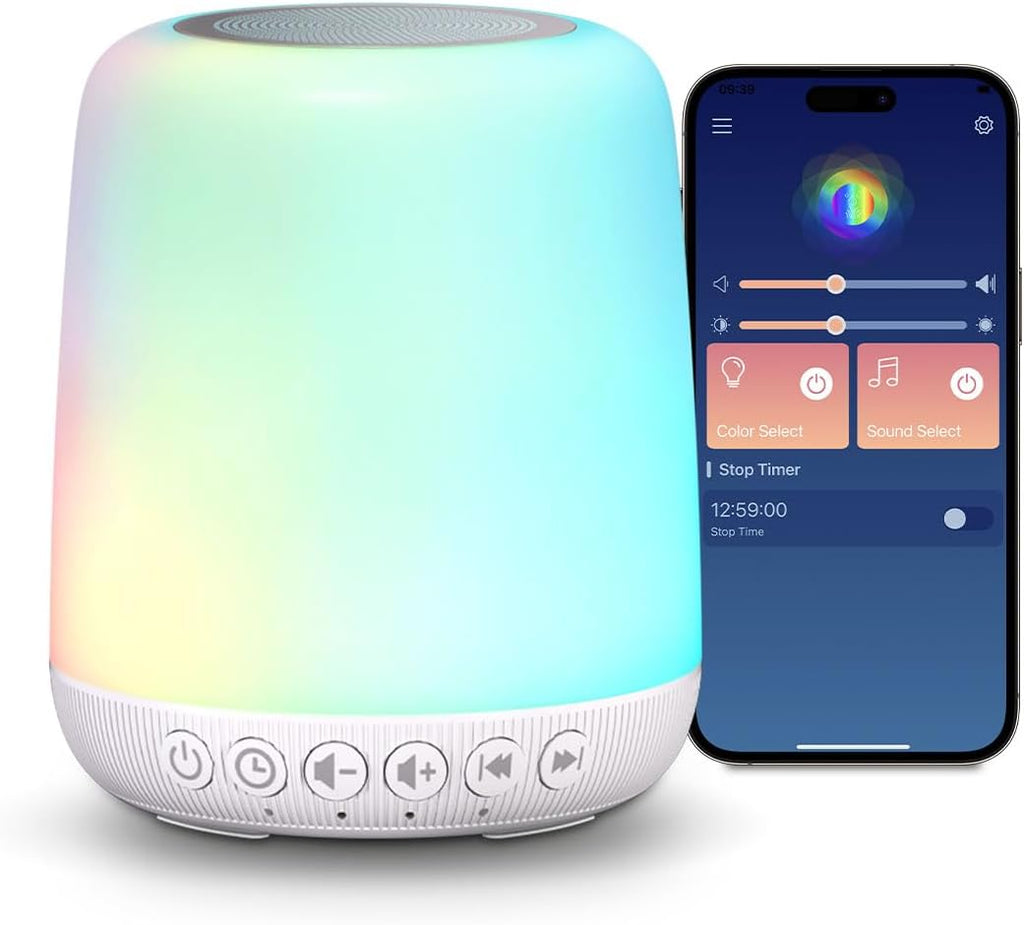 White Noise Sound Machine for Sleep Portable Sound Machine with 30 Soothing Sounds 12 Night Light Colors 4 Timer Sleep Machine for Baby…