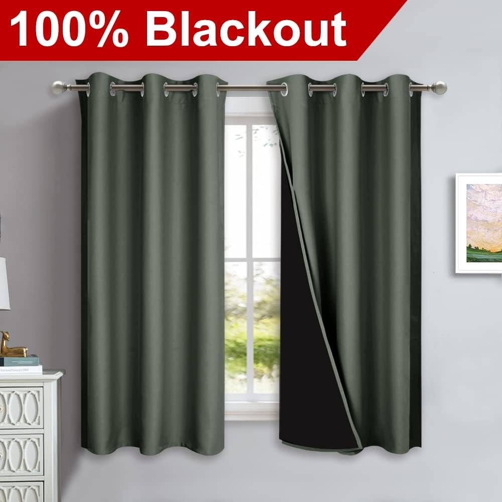 Nicetown Dark Mallard 100% Blackout Lined Curtains, 2 Thick Layers Completely Blackout Window Treatment Panels Thermal Insulated Drapes for…