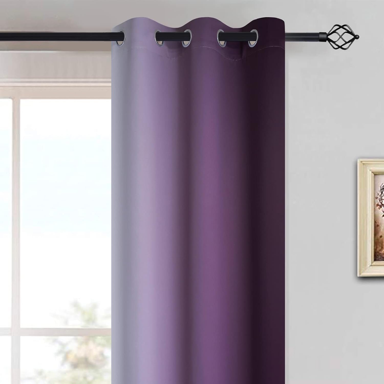 Yakamok Light Blocking Ombre Curtains, Greyish White and Purple Gradient Color Curtains, Room Darkening Grommet Window Drapes for Bedroom(P…