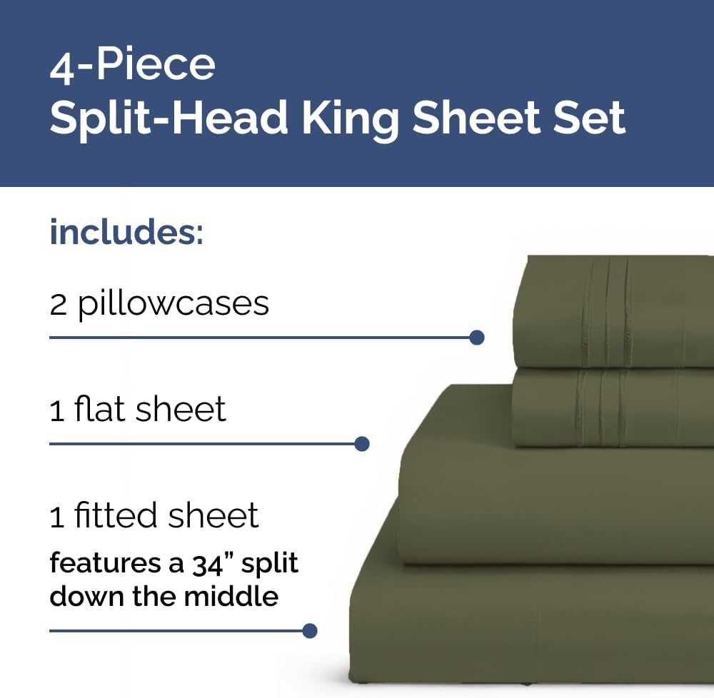 Flex Top Split Head King 4 Piece Sheet Set - Ultra-Soft, Breathable & Cooling Bed Sheets Set - Hotel Luxury Bedding for Women & Men with…